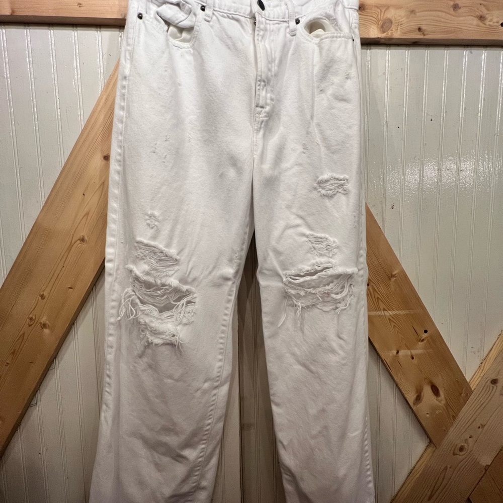 White Ripped Straight Leg Jeans